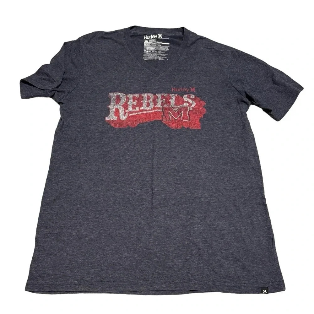 🔥 Hurley Ole Miss Rebels‎ Graphic Tee Gray Size L 🏈✨